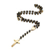 Meaeguet Black/Gold Color Long Rosary Necklace For Men Women Stainless Steel Bead Chain Cross Pendant Women's Men's Gift Jewelry