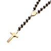 Meaeguet Black/Gold Color Long Rosary Necklace For Men Women Stainless Steel Bead Chain Cross Pendant Women's Men's Gift Jewelry