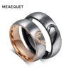 Fashion Heart Wedding Rings for Women and Men Stainless Steel Rose Gold&Black 6mm Wide Couple Engagement Rings