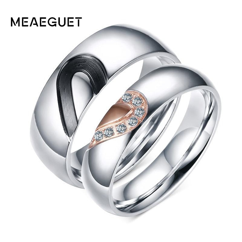 Romantic CZ Stone Ring For Lover Rose Gold Color Wedding Rings Heart Stainless Steel Promise Love Jewelry
