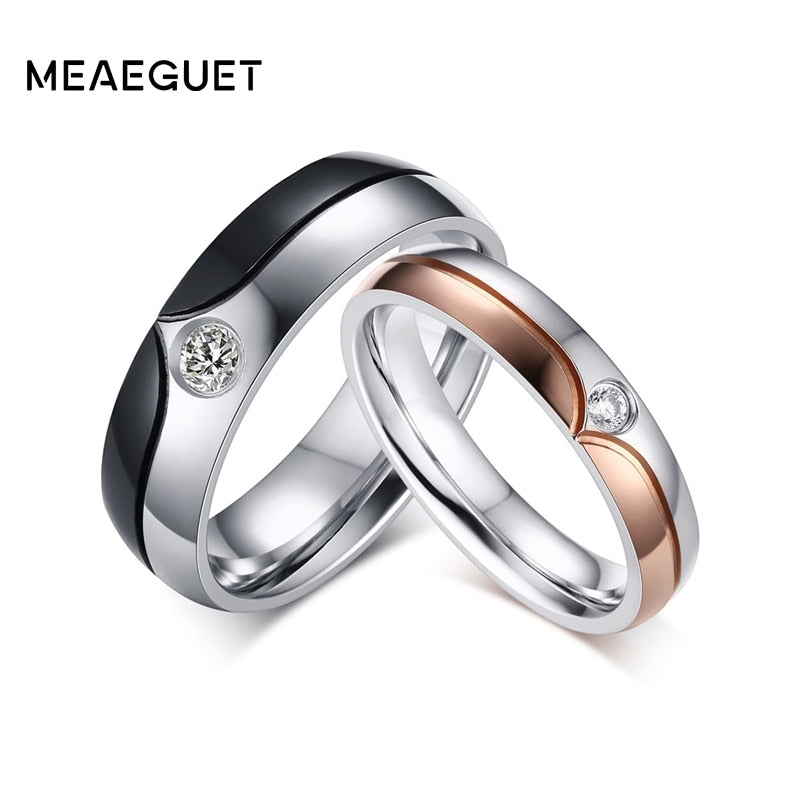 Romantic wedding couple rings for men women stainless steel CZ Stone engagement anniversary lovers ring