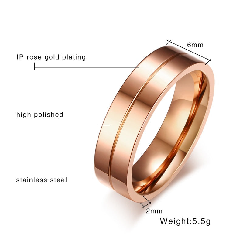 Rose Gold Color Stainless Steel Wedding Ring For Women Men Cubic Zirconia Engagement Ring Couples Promise Jewelry