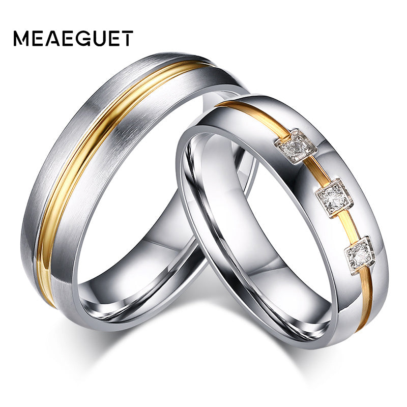 Silver Color Classic Lover's CZ Stone Engagement Rings Stainless Steel Couple Anel Wedding Bands Jewelry