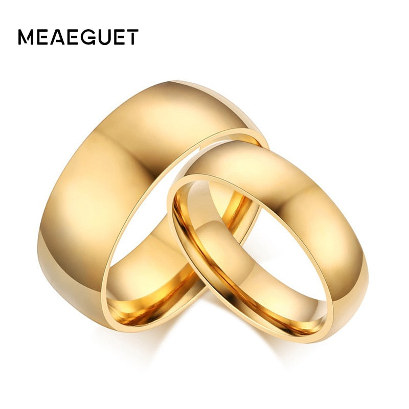 Simple Wedding Rings For Women Men Gold-Color Stainless Steel Fashion Lover's Jewelry USA Size