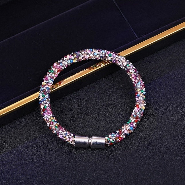 Trendy Mesh Crystal Cuff Star Magnetic Clasp Charm Bracelet Vintage 11 color Round Metal Chain Bracelets Jewelry Gift