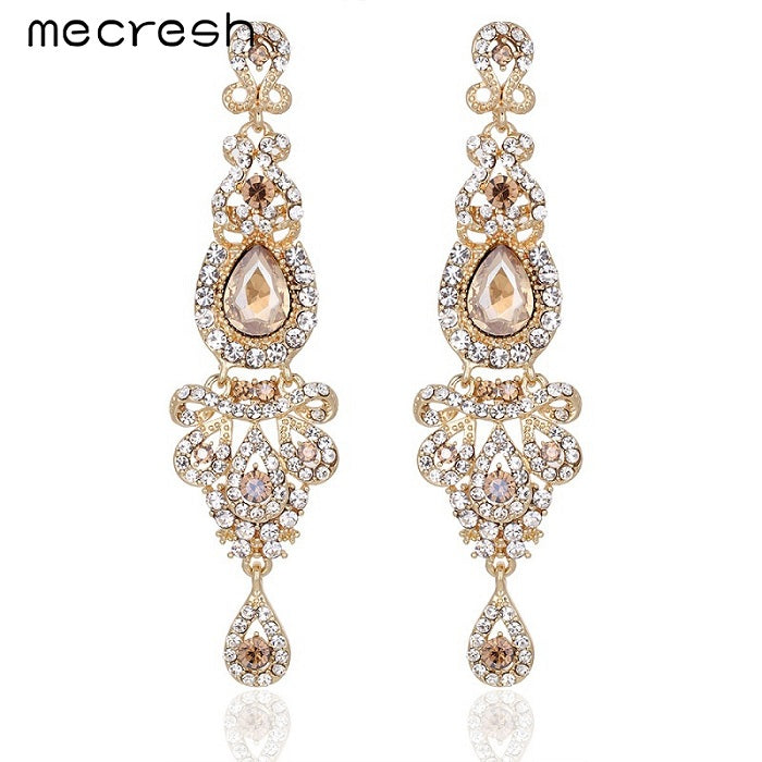 Crystal Long Earrings for Women Silver/Black/Gold Color Chandelier Bridal Dorp Earrings Wedding Engagement Jewelry EH162
