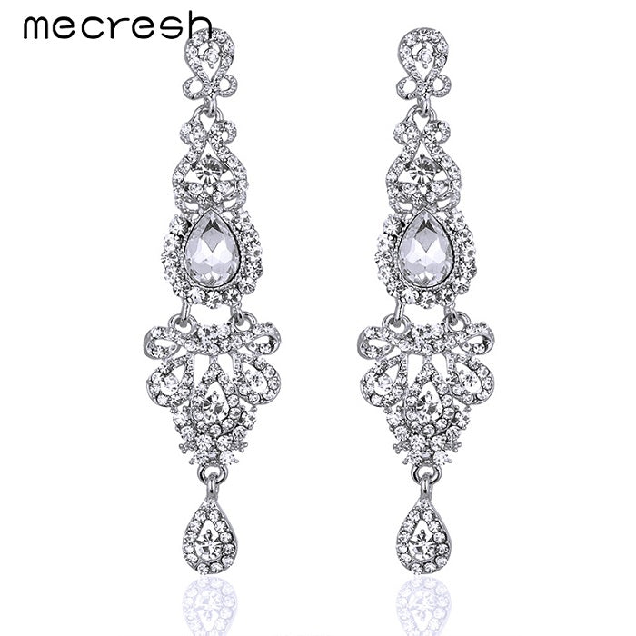 Crystal Long Earrings for Women Silver/Black/Gold Color Chandelier Bridal Dorp Earrings Wedding Engagement Jewelry EH162