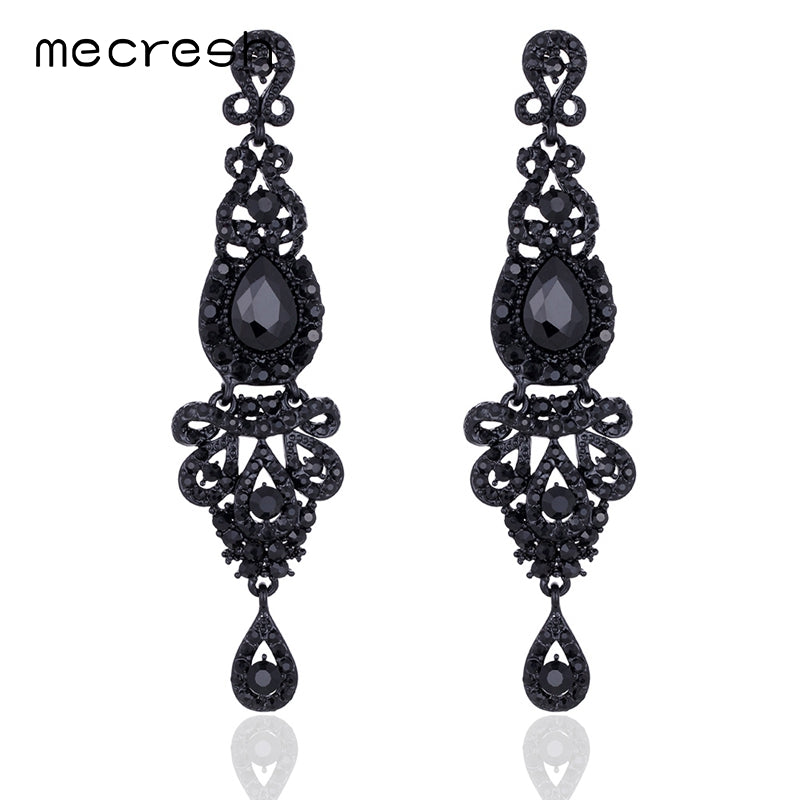 Crystal Long Earrings for Women Silver/Black/Gold Color Chandelier Bridal Dorp Earrings Wedding Engagement Jewelry EH162