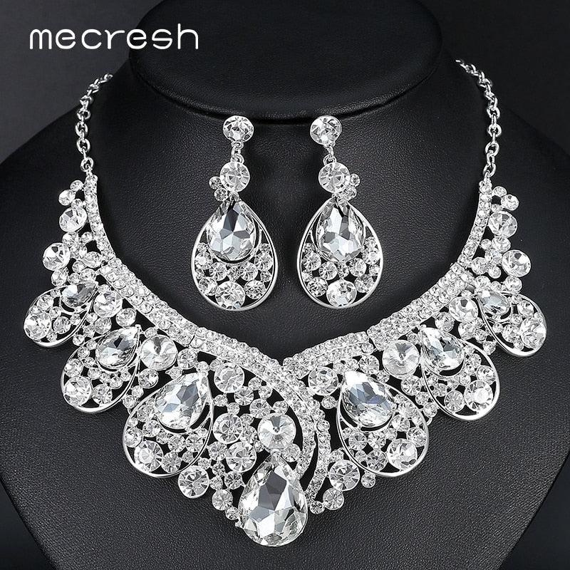 Luxurious Big Teardrop Dubai Wedding Jewelry Sets Rhinestone Crystal Statement Bridal Necklace Sets Christmas Gift TL034