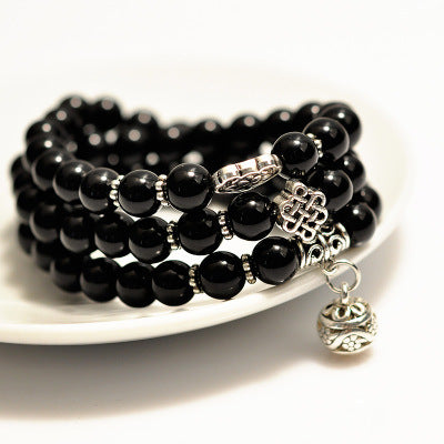 Meditation Beads 108 Black Obsidian stone Buddhism Style Bracelet and Worry Beads for Men and Women Prayer Beads