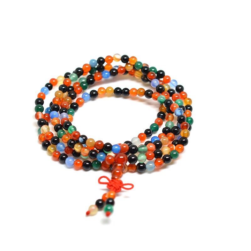 Meditation Beads Natural Colorful Agate Bracelet Buddhism Bracelet Men Women Prayer Multi-Layer Yoga Bracelet 4mm Beads 216pcs