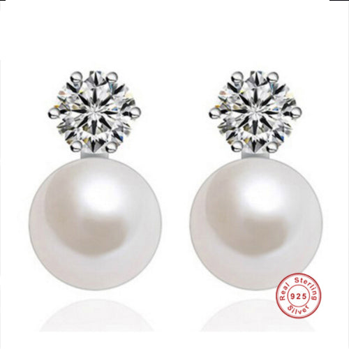 [MeiBaPJ]100% Real Pearl Classic Princess Stud Earrings for Women 4 Colours Hot Selling 925 Silver Fine Jewelry