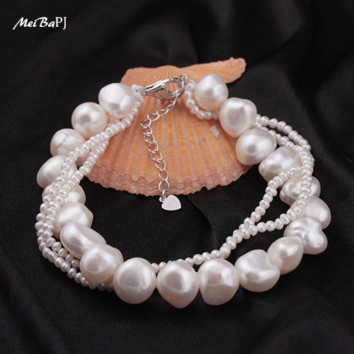 100% Real Natural Pearl Multilayer Bracelet For Women Wedding Jewelry Favorite Bangle 925 Silver Gift SL-115