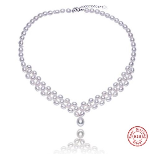 [MeiBaPJ] 100% Real Pearl Necklace Natural Pearl Choker Necklace Pearl Jewelry 925 Sterling Silver Statement Necklace