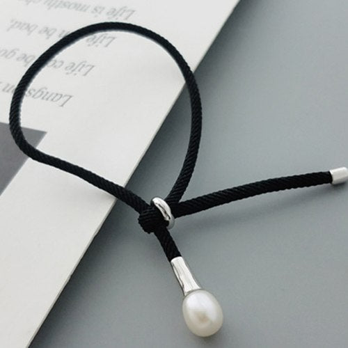 23cm S925 Pure Silver Natural Pearl Bracelet Lady Leather Rope Fashion Jewelry For Women