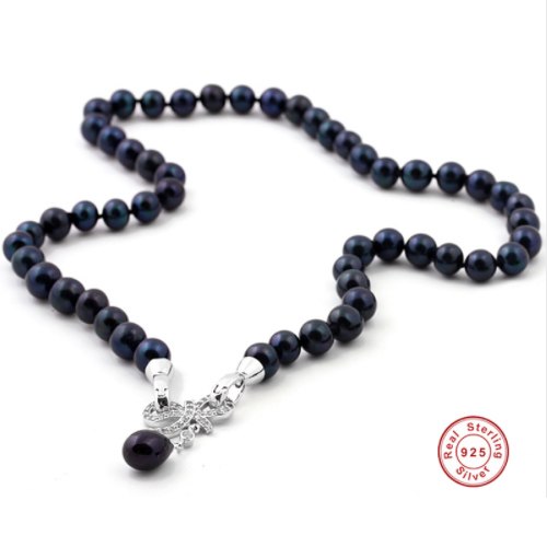 [MeiBaPJ] 43cm Black real natural pearl beads necklace with 925 sterling silver bow pendant Party Jewelry gift box