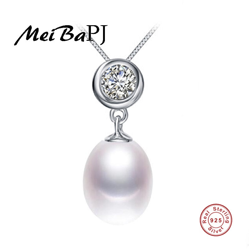 [MeiBaPJ]9-10mm big size pearl necklace Elegant 925 sterling silver simple pendant necklace for women 4 colors with gift box