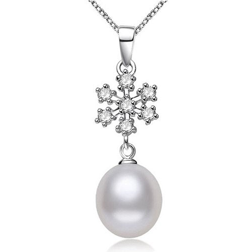 [MeiBaPJ]9-10mm big size pearl necklace Elegant 925 sterling silver snowflake pendant necklace for women 4 colors with gift box
