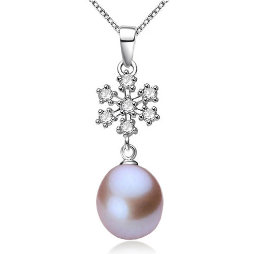 [MeiBaPJ]9-10mm big size pearl necklace Elegant 925 sterling silver snowflake pendant necklace for women 4 colors with gift box