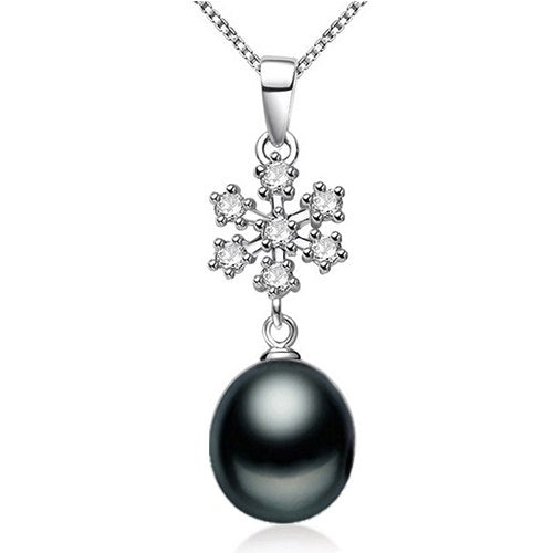 [MeiBaPJ]9-10mm big size pearl necklace Elegant 925 sterling silver snowflake pendant necklace for women 4 colors with gift box