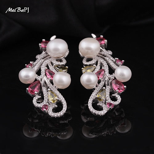 925 Silver Colourful Pearl Stud Earring Natural Pearl Phoenix Earrings Pearls Jewelry For Women