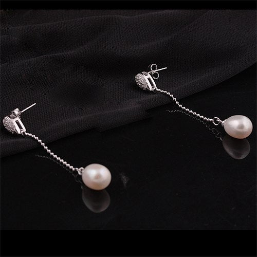 [MeiBaPJ] 925 Silver Long Chain Wedding Earrings Natural Pearl Stud Earring For Women Fine Jewelry With Gift Box
