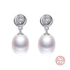[MeiBaPJ] 925 Silver White Stone Classic Earrings Natural Pearl Stud Earring For Women Fine Jewelry With Gift Box