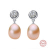[MeiBaPJ] 925 Silver White Stone Classic Earrings Natural Pearl Stud Earring For Women Fine Jewelry With Gift Box