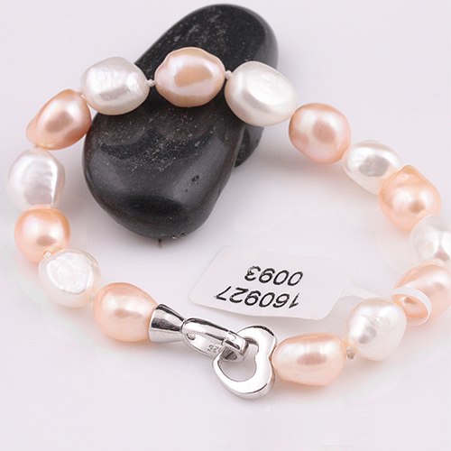 [MeiBaPJ] 925 Sterling Silver 10-11mm Fashion Baroque FreshwaterPearl Bracelet for Women Lover Heart Accessaries Bangle Gift Bag