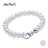 925 Sterling Silver 8-9mm Fashion Semiround Pearl Bracelet For Women Lover Heart Accessaries Bangle Gift Bag