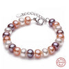 [MeiBaPJ] 925 Sterling Silver 8-9mm Fashion Semiround Pearl Bracelet for Women Lover Heart Accessaries Bangle Gift Bag