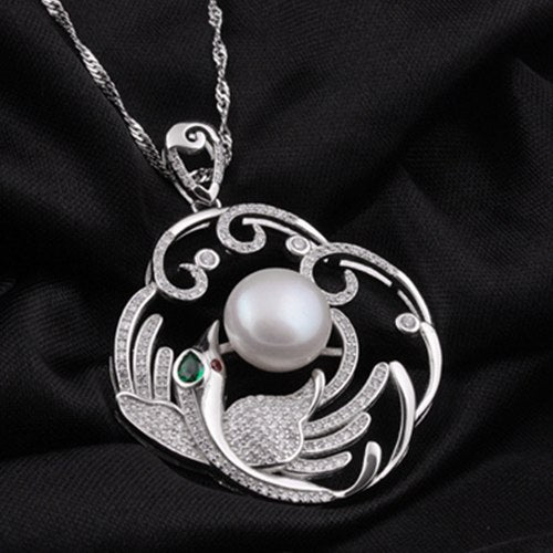 Big Natural Pearl Luxury Large Phoenix Pendant Necklace Jewelry 12-13mm With Real 925 Sterling Silver DZ-124Y