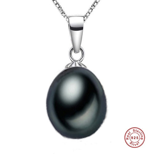 [MeiBaPJ] Classic 925 Sterling Rice Big Pearl Pendant Necklace For Women 4 Colors 9-10mm Natural Pearl Jewelry