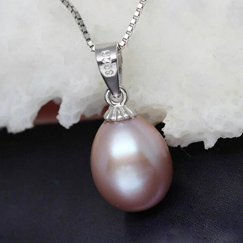 [MeiBaPJ] Classic 925 Sterling Rice Big Pearl Pendant Necklace For Women 4 Colors 9-10mm Natural Pearl Jewelry