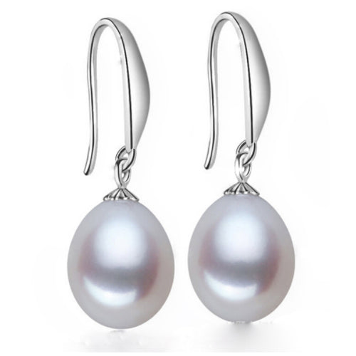 [MeiBaPJ]Classic 925 sterling silver drop earrings 9-10mm big pearl bead genuine natural rice pearl earrings gift box