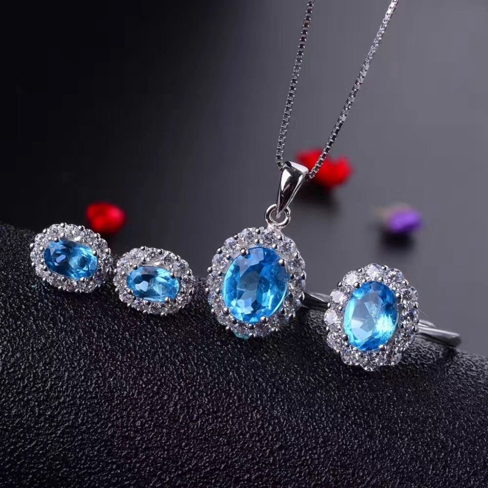 Classic Diana Surround Technology Upgrade Natural Blue Topaz 925 Silver Jewelry Set Wholesale recommendation