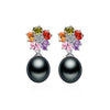 [MeiBaPJ]Elegant Plant Flower Pearl EarringsNew Fashion Colored Stone Stud Earrings Best Price 925 Silver Jewelry With Gift Box