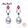 [MeiBaPJ] Elegant Women Pure S925 Sterling Silver Earrings Fashion Real Natural Pearl WaterDrop Earrings Crystal Jewelry