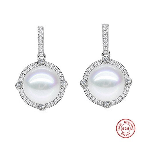 [MeiBaPJ] Elegant Women Pure S925 Sterling Silver Long Earrings Fashion High Luster Real Natural Pearl Stud Earrings Green Stone