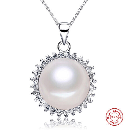 [MeiBaPJ]Fine Jewelry 925 Silver Pendant Necklace Elegant Sun Flower Natural Pearl Jewelry For Women Long Chain 45cm