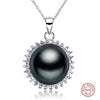 [MeiBaPJ]Fine Jewelry 925 Silver Pendant Necklace Elegant Sun Flower Natural Pearl Jewelry For Women Long Chain 45cm