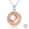 [MeiBaPJ]Fine Jewelry 925 Silver Pendant Necklace Elegant Sun Flower Natural Pearl Jewelry For Women Long Chain 45cm