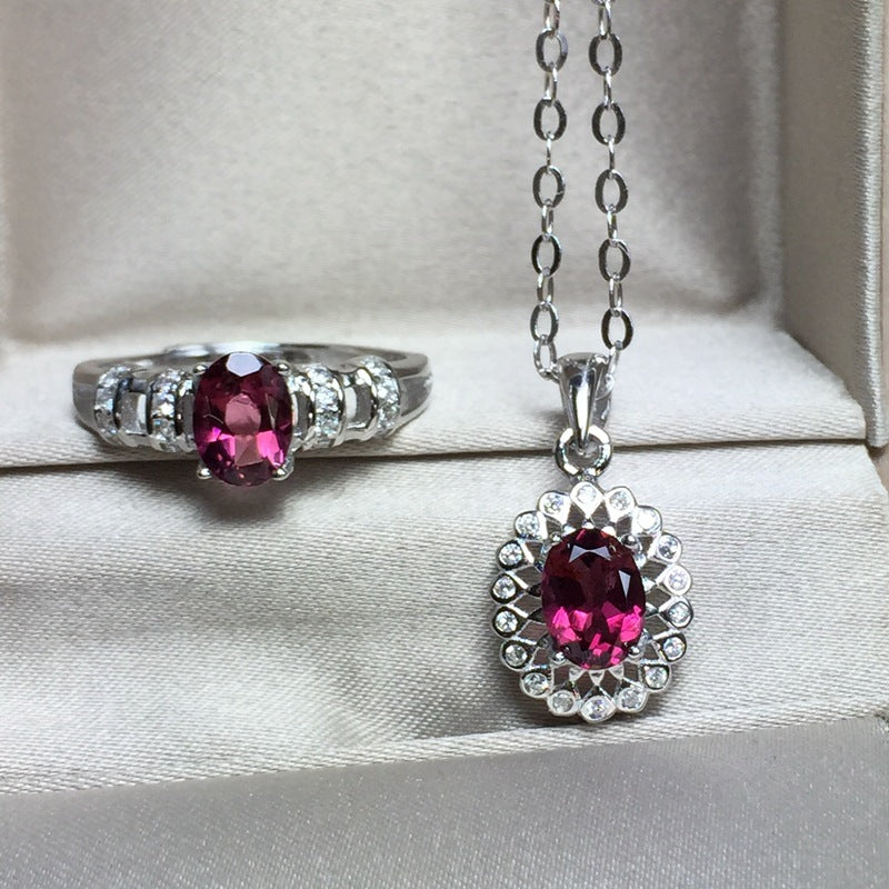 [ Fine Quality Natural Red Garnet Gemstone Trendy Jewelry set for Women Real 925 Sterling Silver Charm Fine Jewelry