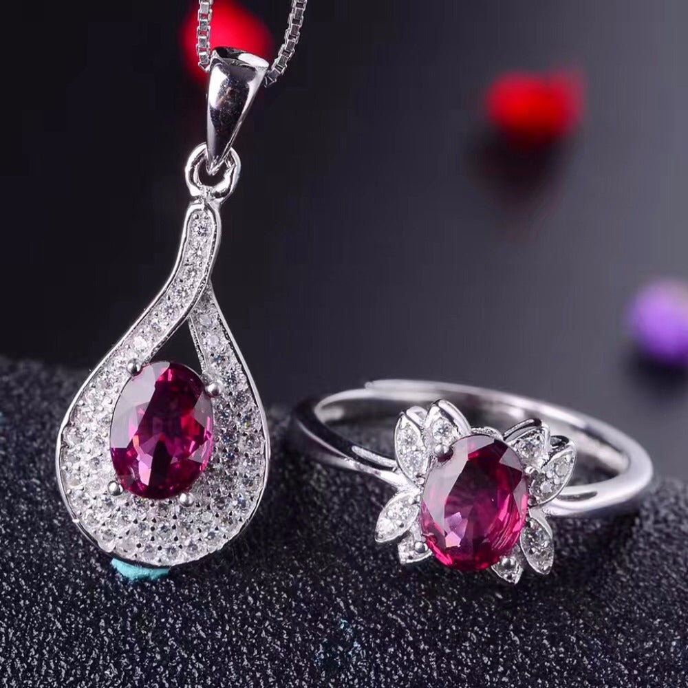 [ Fine Quality Natural Red Garnet Gemstone Trendy Jewelry set for Women Real 925 Sterling Silver Charm Fine Jewelry