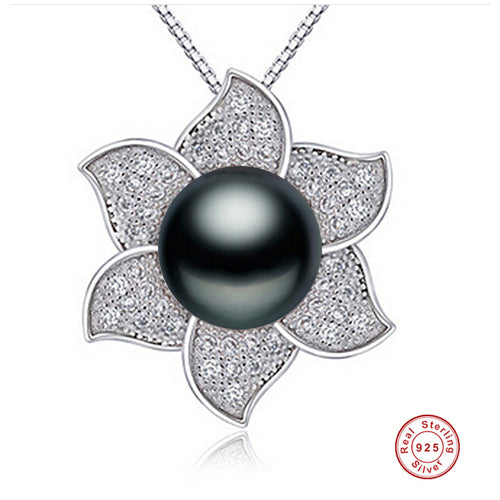 [MeiBaPJ]Highly Recommend Exclusive Flower Pendant 925 Silver 12-13mm Big Pearl Beautiful Necklace Best Gift bijoux femme