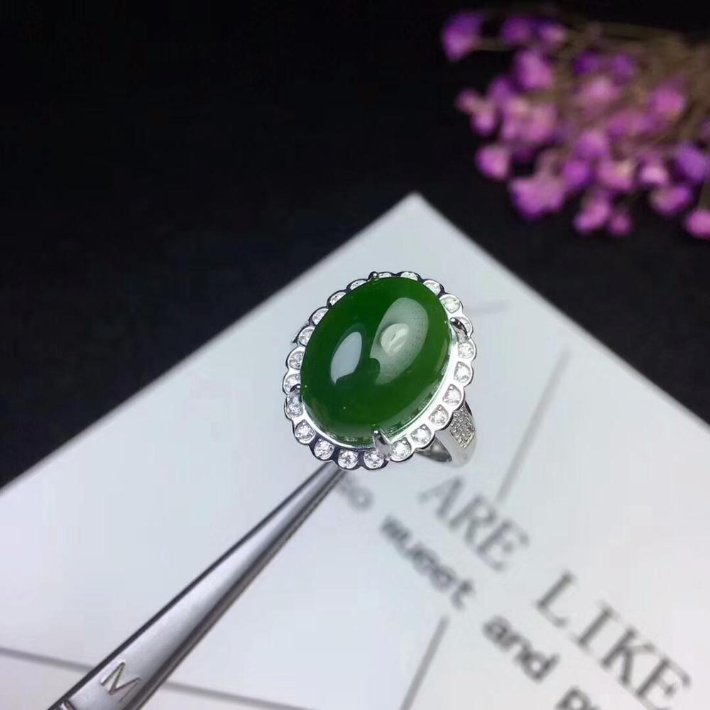 [ Large Natural Green Jade Gemstone Simple Ring for Women Real 925 Sterling Silver Charm Fine Jewelry