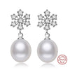 [MeiBaPJ]Luxury Europea snowfla925 sterling silver earrings for women high quality natural pearl jewelry 4 colors stud earrings