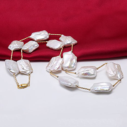 [MeiBaPJ] Luxury Style Baroque Shaped Pearl Beads Necklace 45cm Long With 925 Sterling Silver Clasp Party Jewelry