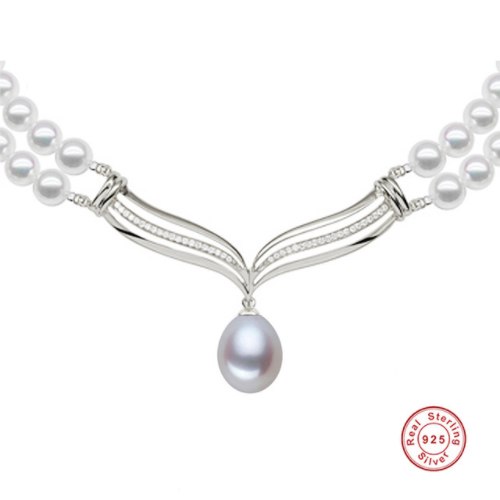 [MeiBaPJ] Luxury fashion wedding bride necklace jewelry 8-9mm big natural pearl Pendant Necklace 925 Silver jewelry
