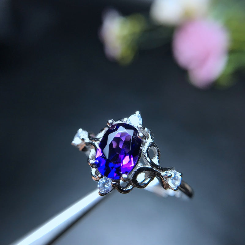 Natural Amethyst Gemstone Fashion Ring for Women Real 925 Sterling Silver Fine Jewelry